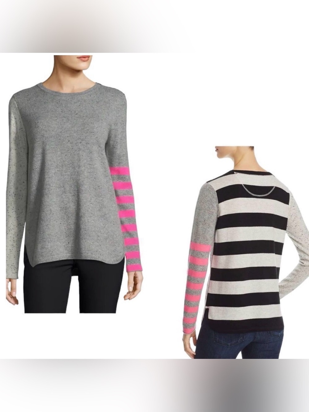 Lisa Todd Pop Rocks Cashmere Sweater PL (10-12) confetti gray hot pink stripes